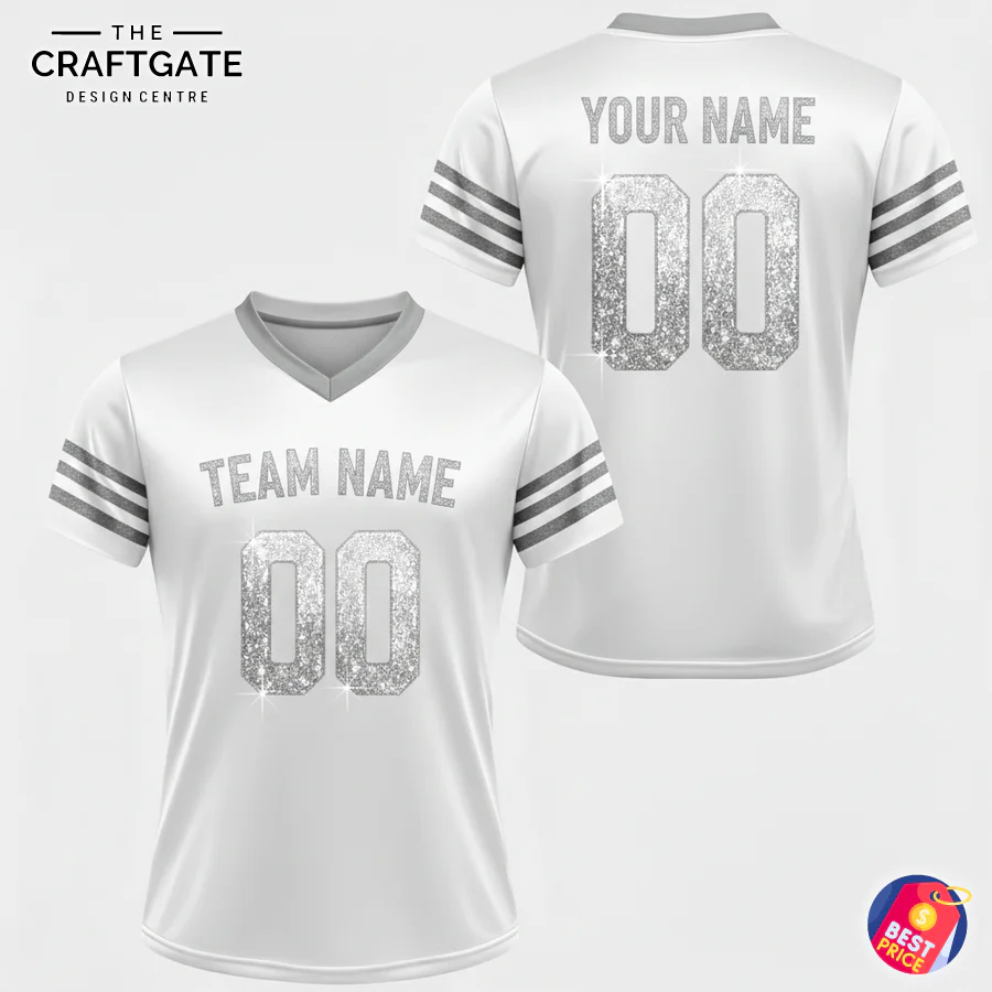 Pure White Glitter Football Jersey - Custom Name & Number Pure White Glitter Football Jersey - Custom Name & Number