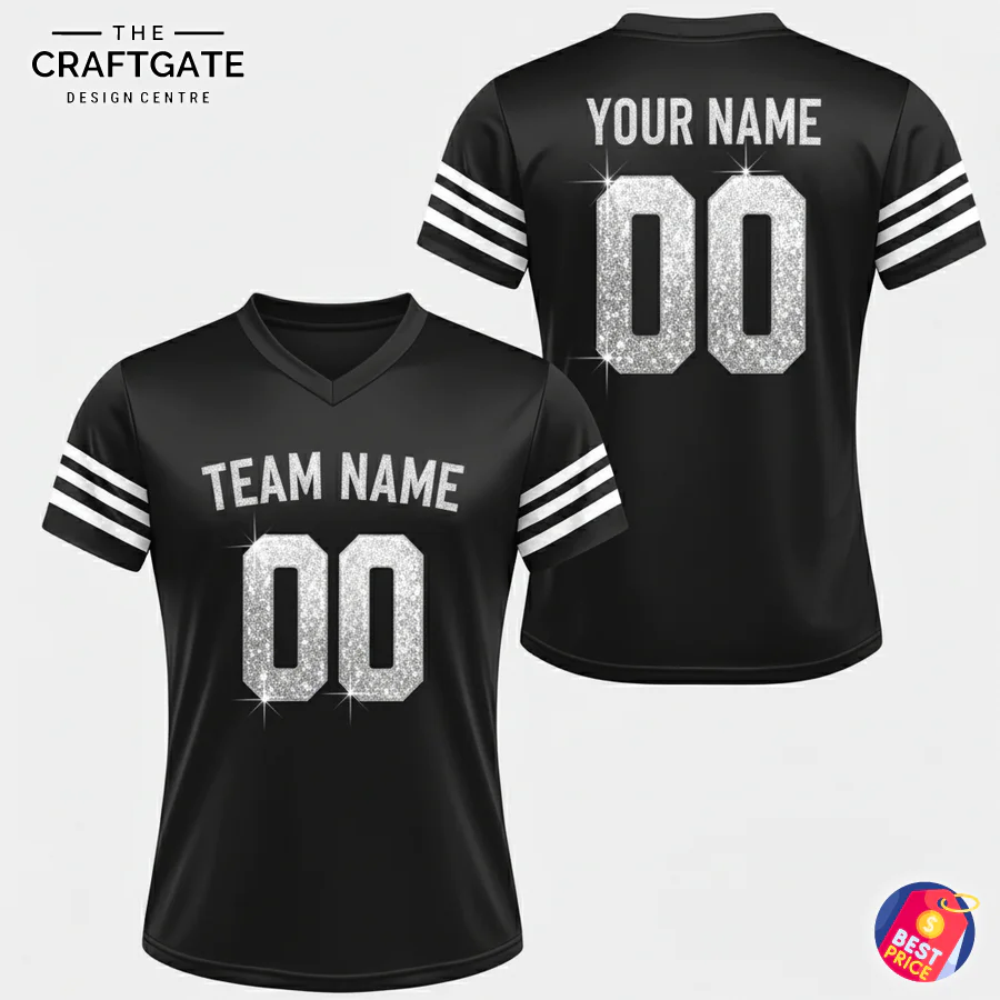 Stealth Black Glitter Football Jersey - Custom Name & Number Stealth Black Glitter Football Jersey - Custom Name & Number