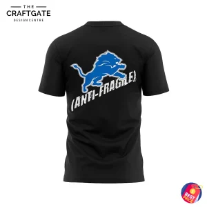 Back view of Detroit Lions Anti-fragile It Takes More T-Shirt with team logo