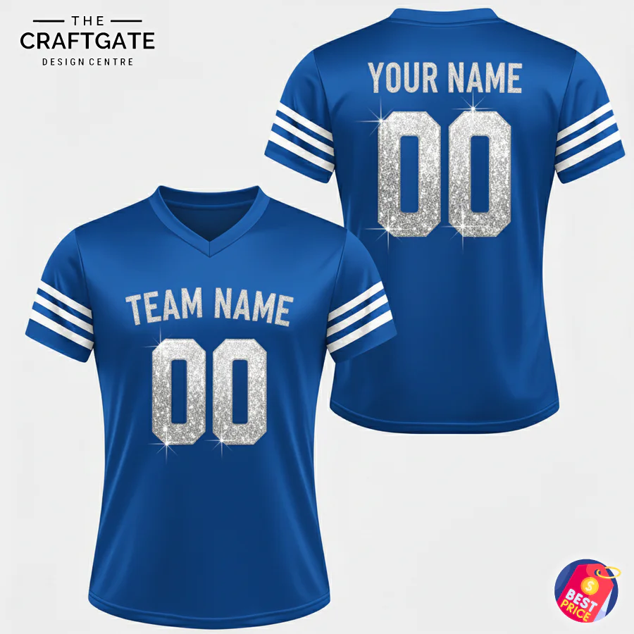 Royal Blue Glitter Football Jersey - Custom Name & Number Royal Blue Glitter Football Jersey - Custom Name & Number