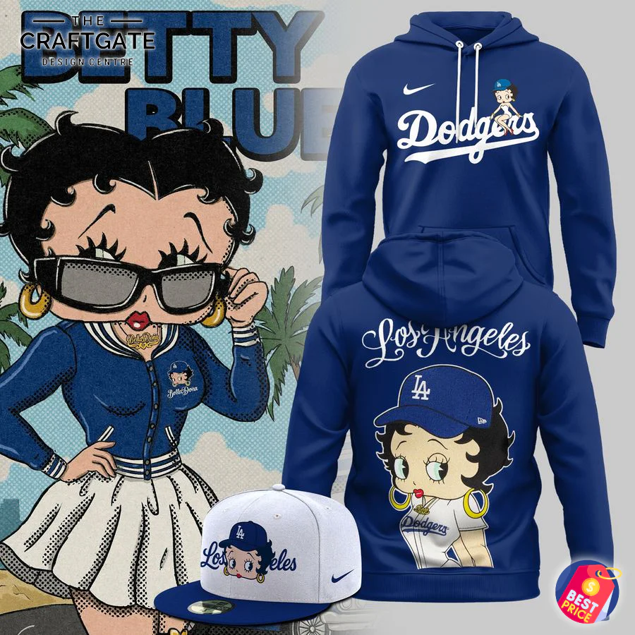 Los Angeles Dodgers x Betty Boop Fans Hoodie Los Angeles Dodgers x Betty Boop blue fans hoodie front and back with cap