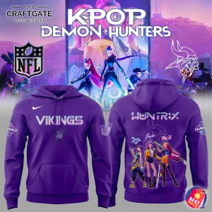 Minnesota Vikings KPop Demon Hunters purple hoodie front and back with anime graphic design