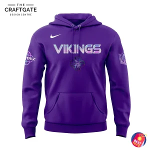 Front view of Minnesota Vikings KPop Demon Hunters purple hoodie with Vikings logo