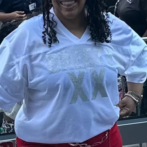 Click to view full screen Royal Blue Glitter Football Jersey - Custom Name & Number photo review