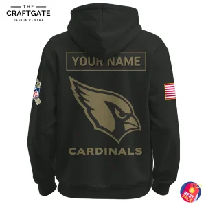 Back of the St. Louis Cardinals hoodie featuring a large team logo and a customizable placeholder for a name.