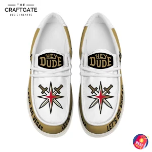 Top view of the Vegas Golden Knights loafers, showcasing the team's secondary crossed swords and star logo on the white toe area.