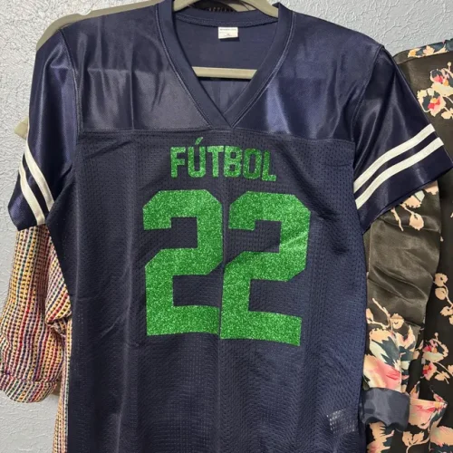 Click to view full screen Royal Blue Glitter Football Jersey - Custom Name & Number photo review