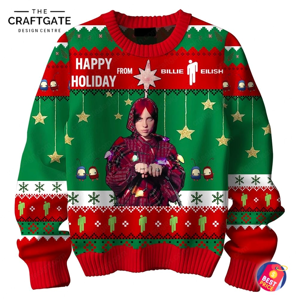 billie-eilish-happy-holiday-christmas-ugly-sweater-2.jpg Billie Eilish Happy Holiday Christmas Ugly Sweater 2