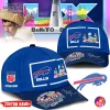 An overview of the Buffalo Bills Benito's Halftime cap, showing different angles and the custom name option.