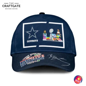 Front view of the navy blue Dallas Cowboys cap featuring the team logo and a "Benito Bowl" graphic on the crown and text on the brim.