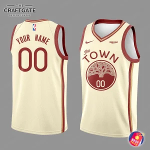 Cream The Town jersey shown from both front and back: front features The Town logo with 00, back reads YOUR NAME with 00.