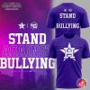 A promotional image showing the front and back of the purple Houston Astros Spirit Day t-shirt.