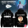 Front and back view of the Kansas City Chiefs x Alex Warren Cheaper Than Therapy Global Tour Hoodie on a promotional background.