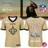 Front and back view of the New Orleans Saints x Bad Bunny Super Bowl jersey, featuring a customizable name and unique graphics.