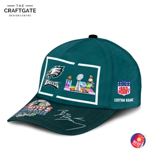 Right side view of the Eagles "Benito's Halftime" cap, highlighting the front graphic and the Bad Bunny custom name logo.